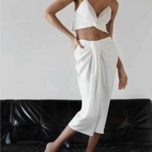 ZARA White Wrap Midi Skirt